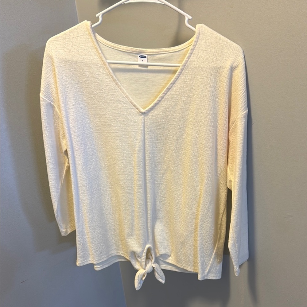 Casual V-Neck Tie-Front Top - Cream
